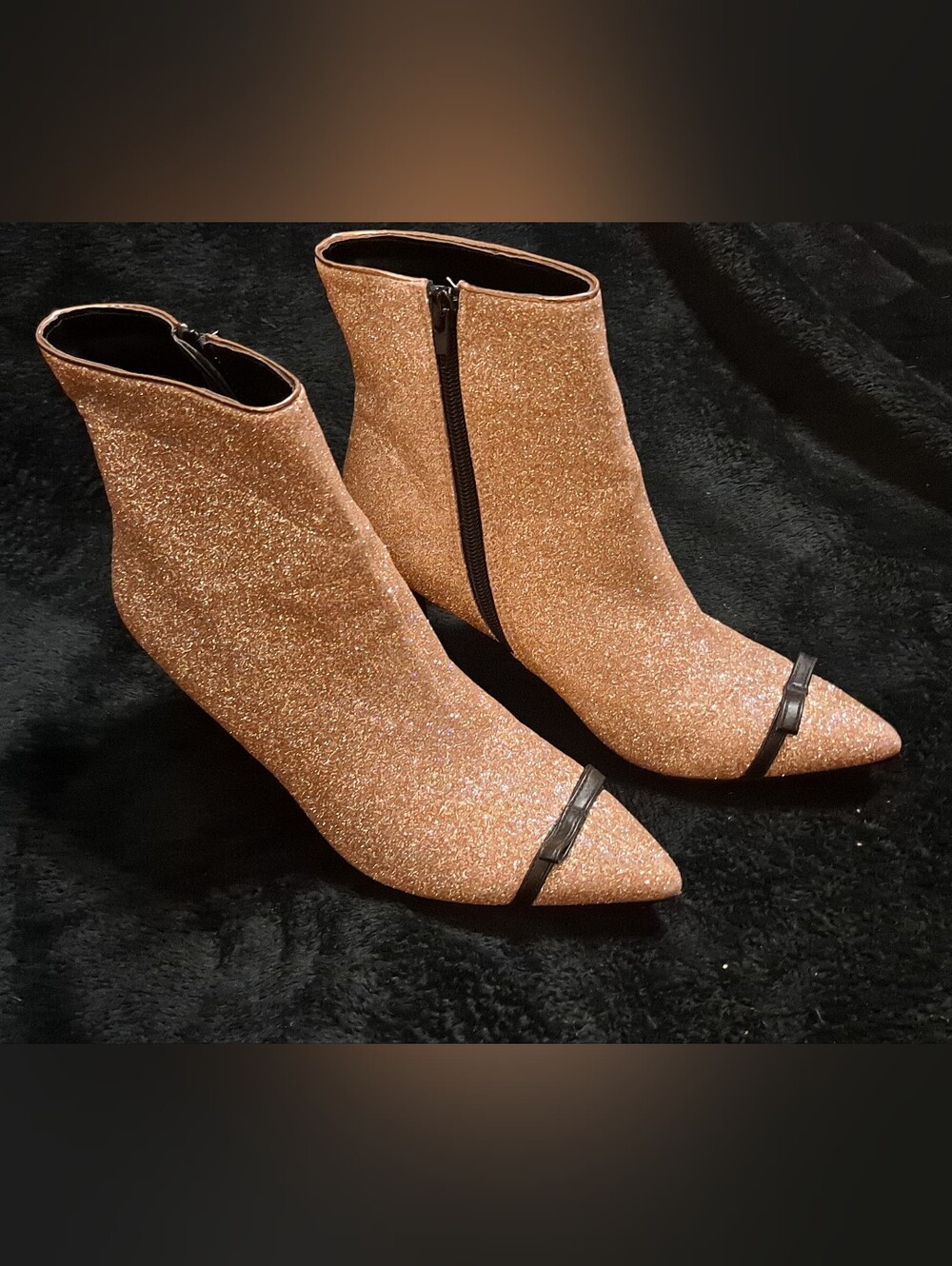 Allegra K Women's Glitter Pointed Toe Ankle Boots - Rose Gold Sz 7